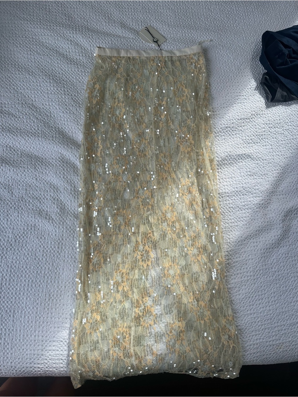 VRG GRL Sheer Sequin Lace Maxi Skirt - Gold (US size 2- Aus size 6)